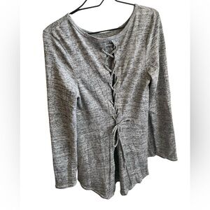 ELLIE & KATE Gray Marled Back Lace-Up Women's Knit Long Sleeve Top Sweater Large